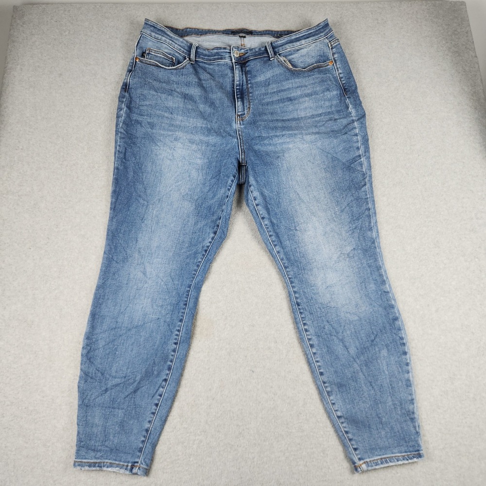 Judy Blue Jeans Womens 22W Blue Denim Whiskered High Rise Medium Wash Skinny Fit